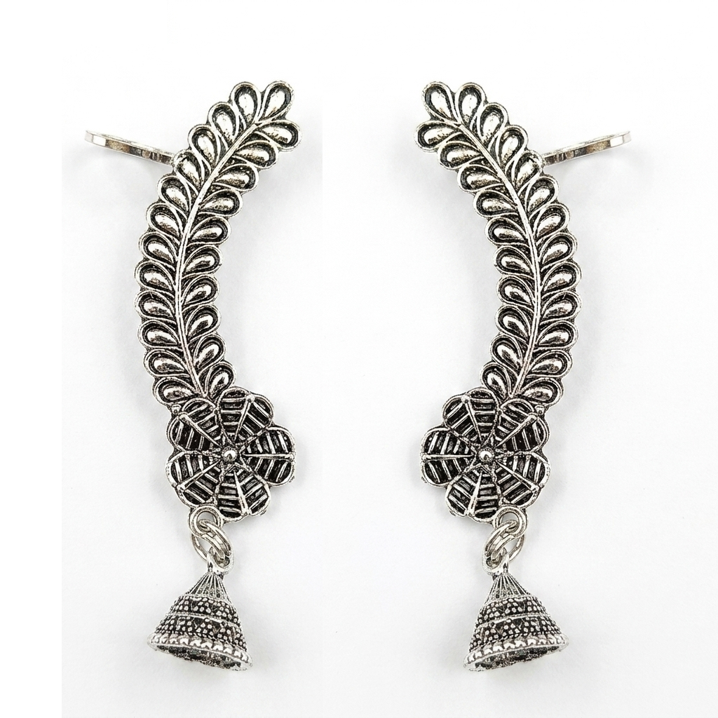 Darshana Jewels Oxidised Plated Floral Jhumki Ear Cuff For Women And Girls(Pack of 6)