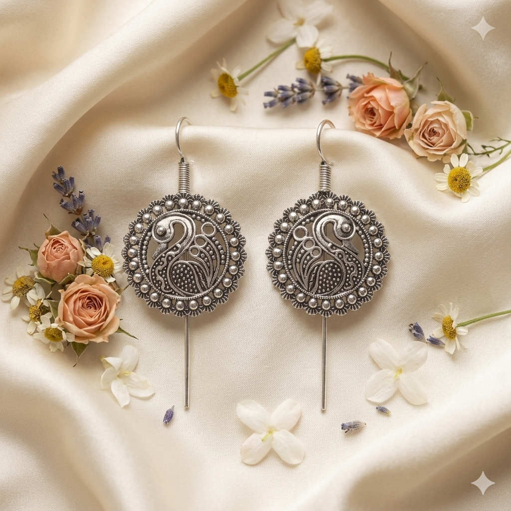 Darshana Jewels Oxidised Plated Peacock Earcuff (Pack of 6)