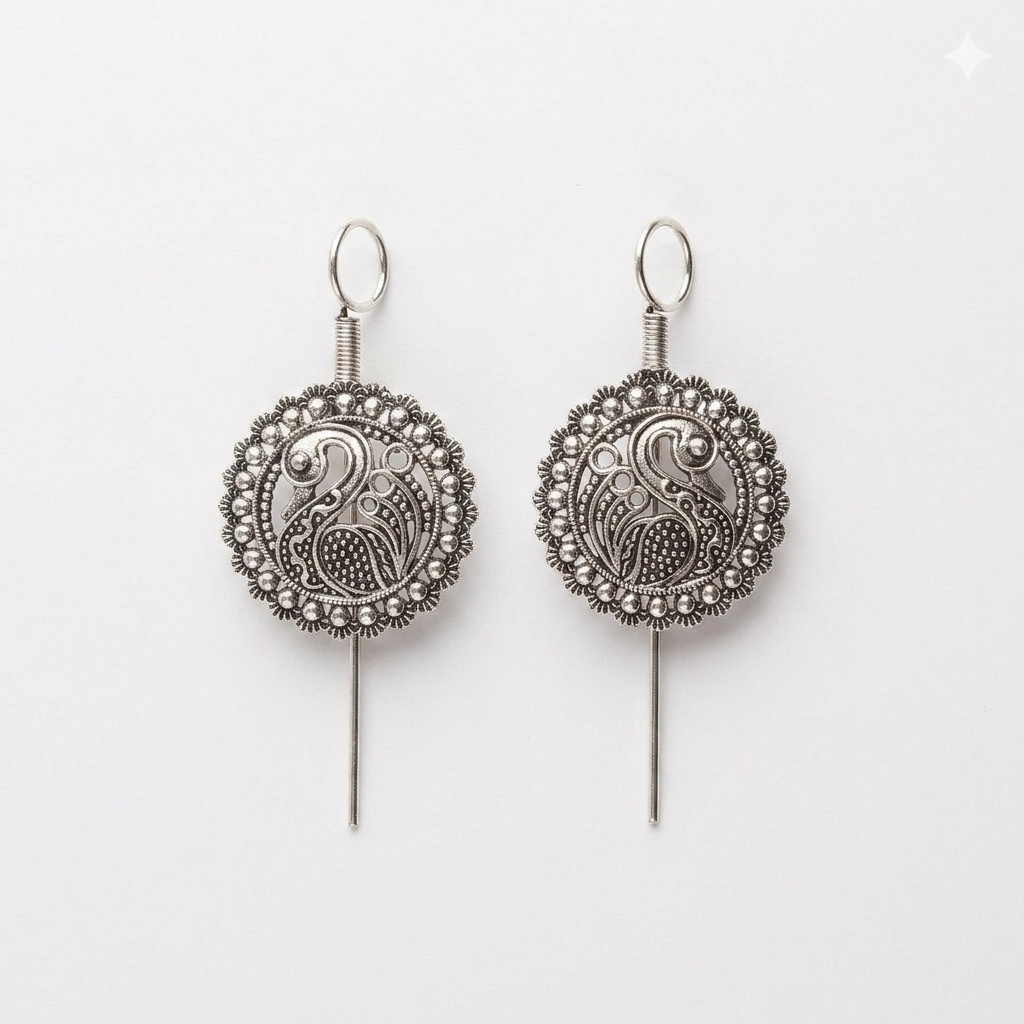 Darshana Jewels Oxidised Plated Peacock Earcuff