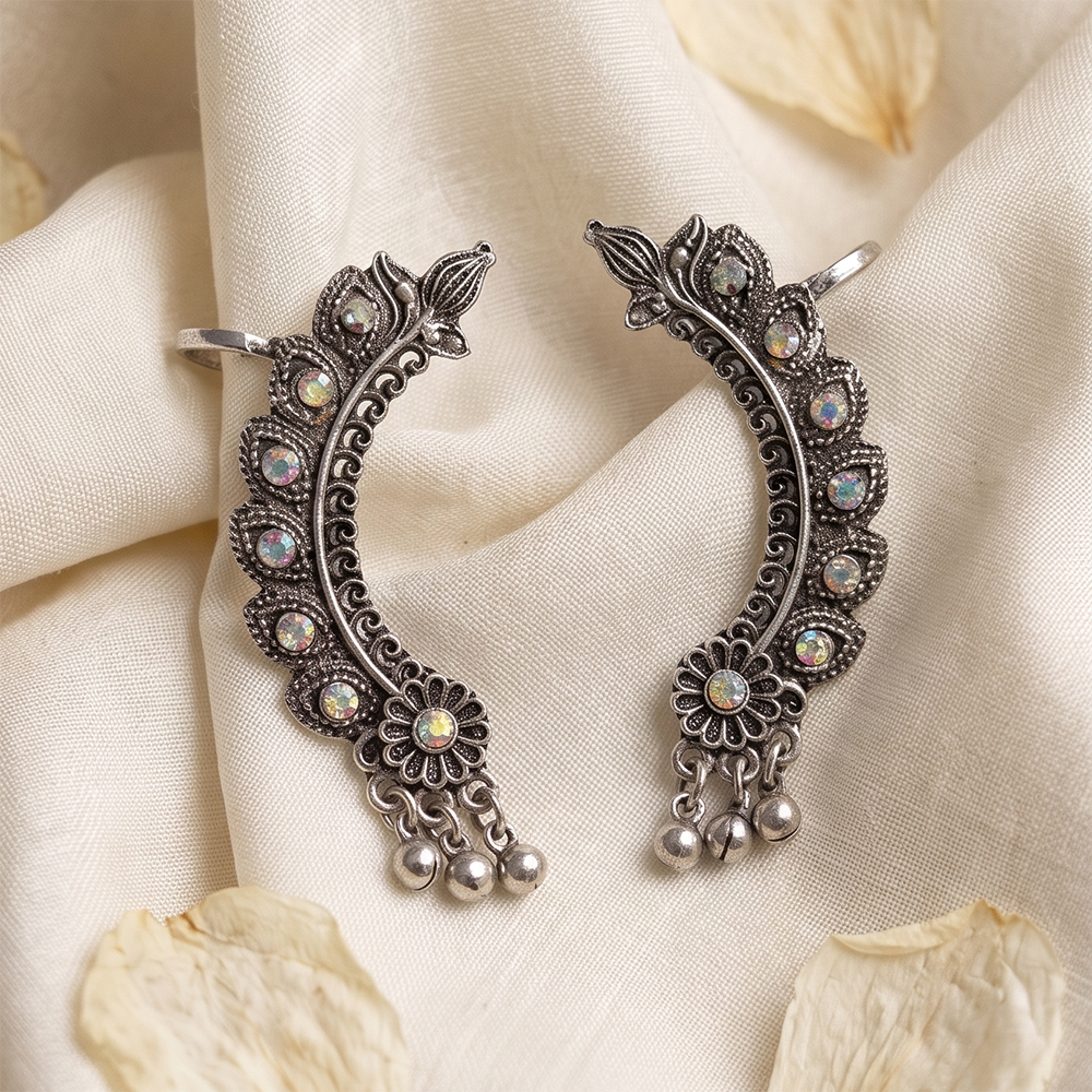 Darshana Jewels Oxidised Plated Austrian Stone Earcuff (Pack of 6)