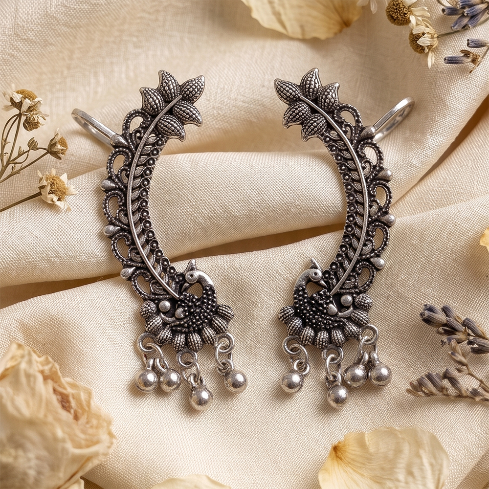 Darshana Jewels Oxidised Plated Peacock Earcuff (Pack of 6)