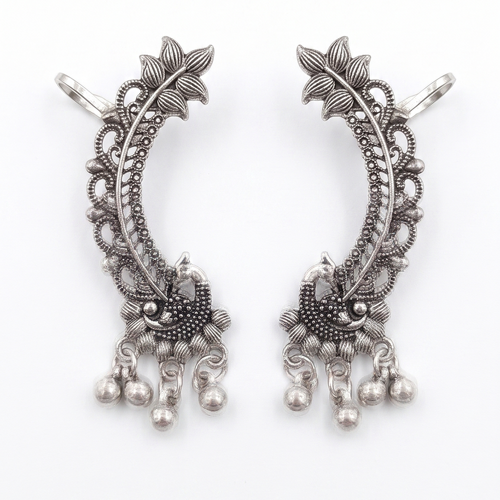 Darshana Jewels Oxidised Plated Peacock Earcuff