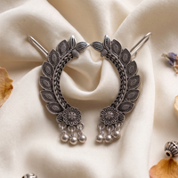 Darshana Jewels Oxidised Plated Leaf Earcuff