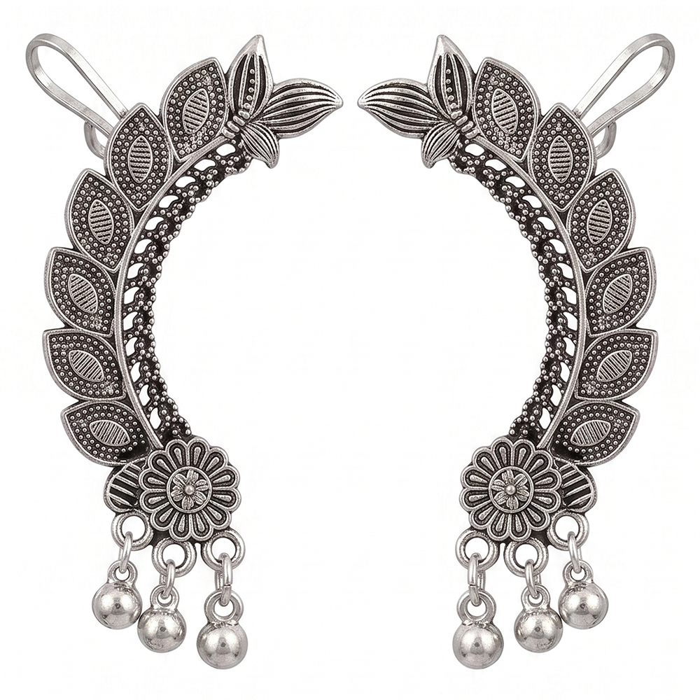 Darshana Jewels Oxidised Plated Leaf Earcuff