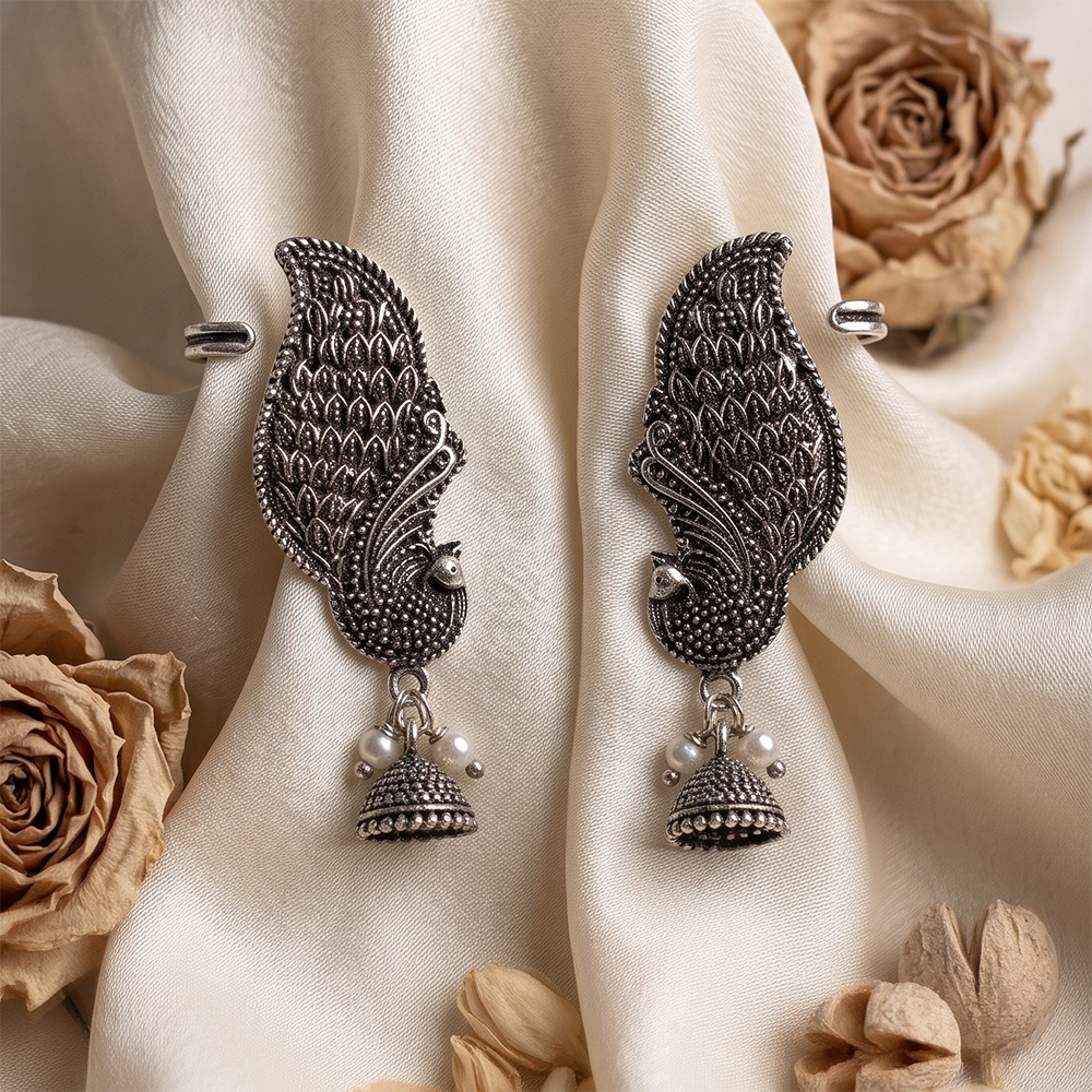 Darshana Jewels Oxidised Plated Peacock Earcuff