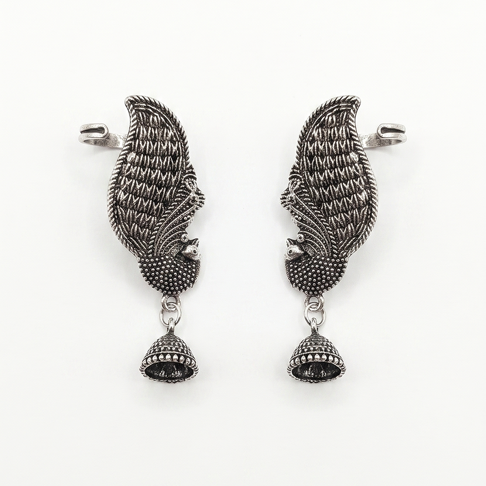 Darshana Jewels Oxidised Plated Peacock Earcuff (Pack of 6)