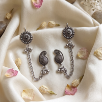Darshana Jewels Boho Oxidised Paisley Chain Ear Cuff Earrings