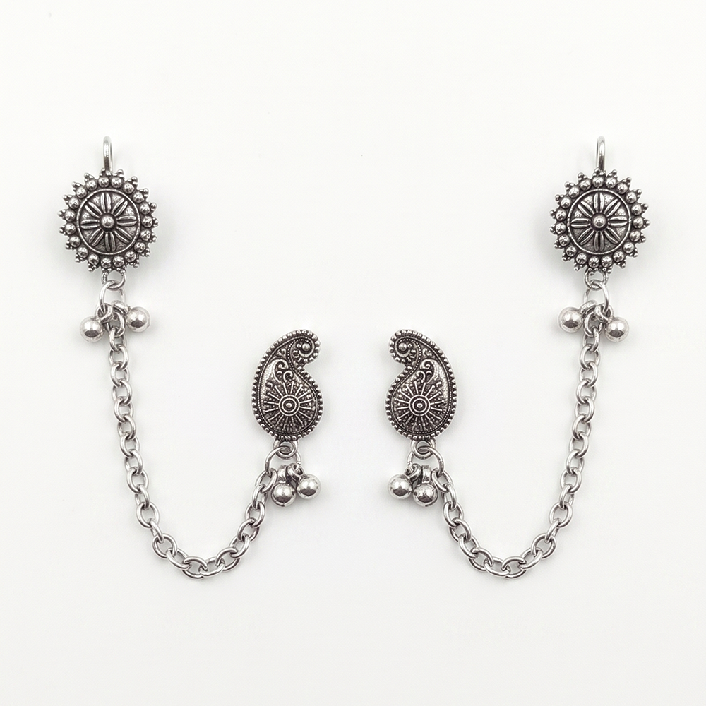Darshana Jewels Boho Oxidised Paisley Chain Ear Cuff Earrings (Pack of 6)