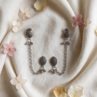Urthn Boho Oxidised Paisley Chain Ear Cuff Earrings