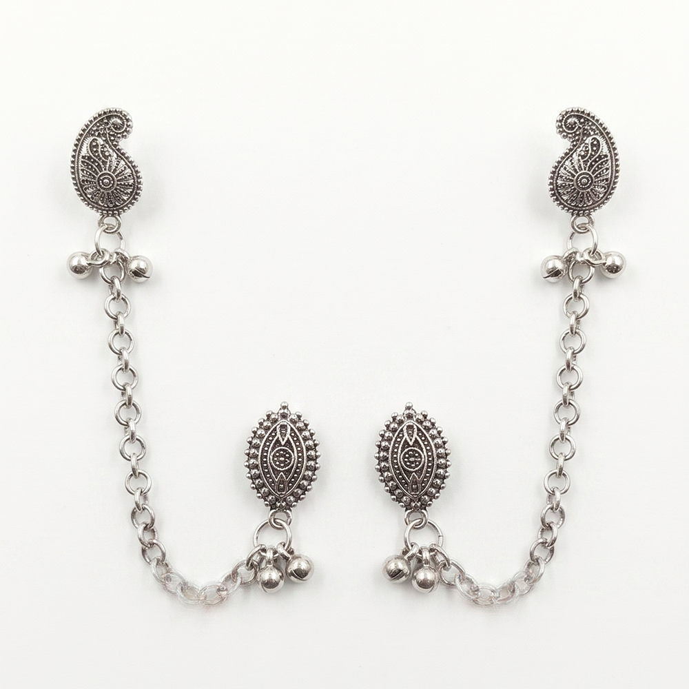 Darshana Jewels Boho Oxidised Paisley Chain Ear Cuff Earrings