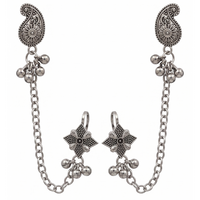 Darshana Jewels Boho Oxidised Paisley Chain Ear Cuff Earrings