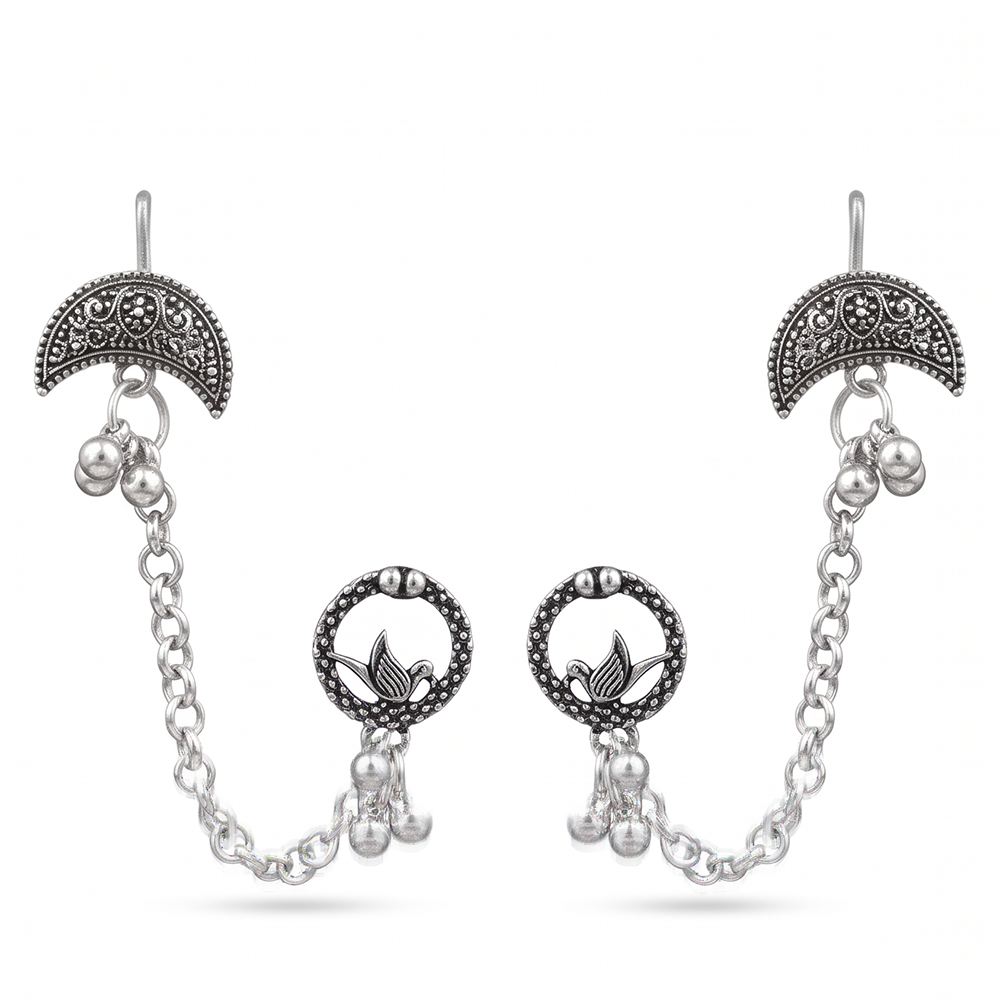 Darshana Jewels Oxidised Lotus Indo Western Chain Ear Cuff Earrings  (Pack of 6)