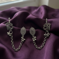 Urthn Oxidised Peacock Indo Western Chain Ear Cuff Earrings(Pack of 6)