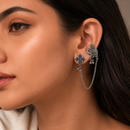 Urthn Oxidised Camel Indo Western Chain Ear Cuff Earrings(Pack of 6)