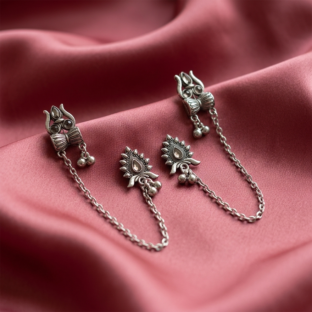 Urthn Traditional Trishul  Motif Oxidised Earcuff for Women (Pack of 6)