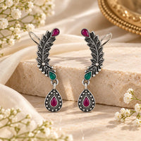 Urthn Stylish Oxidised Ear Cuffs with Floral Motif for Women Traditional Fashion Jewellery