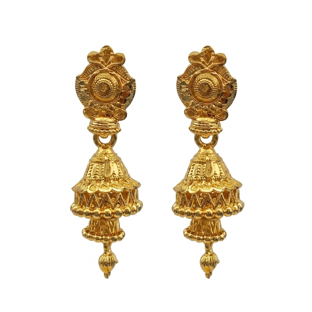 Darshana Jewels Elegant Gold Plated Floral Double Jhumka Drop Earrings(Pack Of  6)