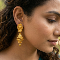 Darshana Jewels Elegant Gold Plated Floral Double Jhumka Drop Earrings(Pack Of  6)
