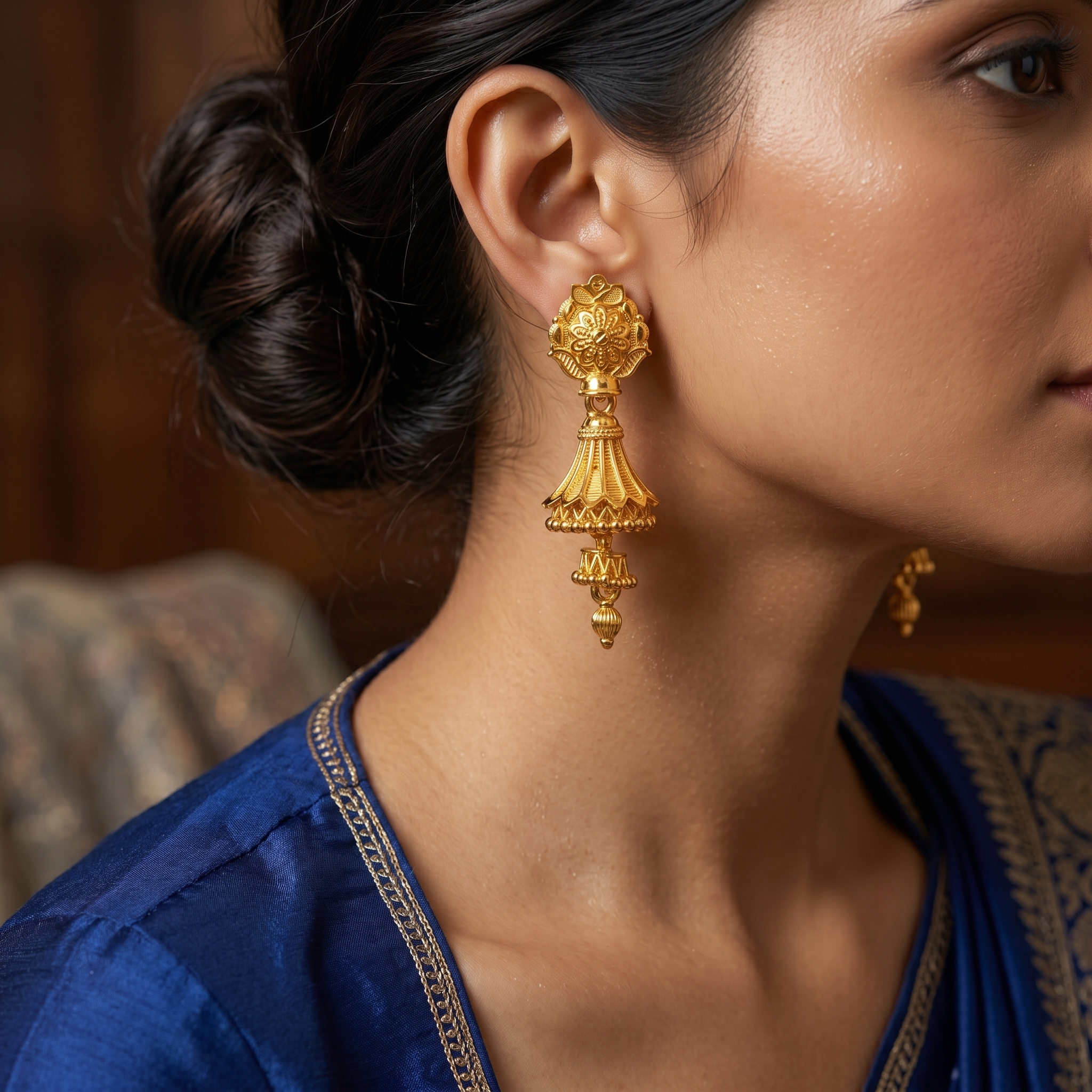 Darshana Jewels Elegant Gold Plated Floral Double Jhumka Drop Earrings(Pack Of  6)