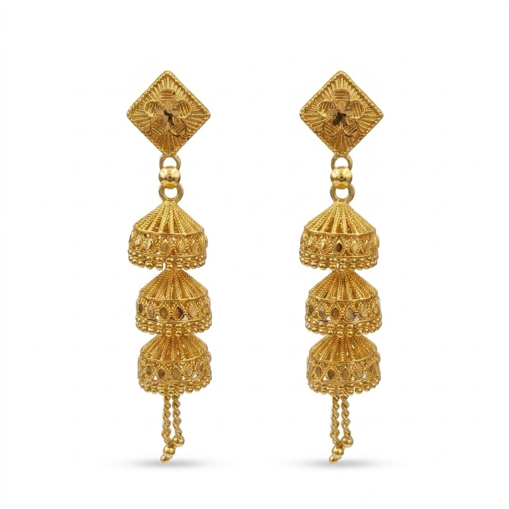 Darshana Jewels Elegant Gold Plated Floral Three Layer Jhumka Drop Earrings(Pack Of  3)