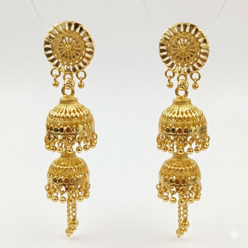 Darshana Jewels Elegant Gold Plated Floral Double Jhumka Drop Earrings(Pack Of  3)