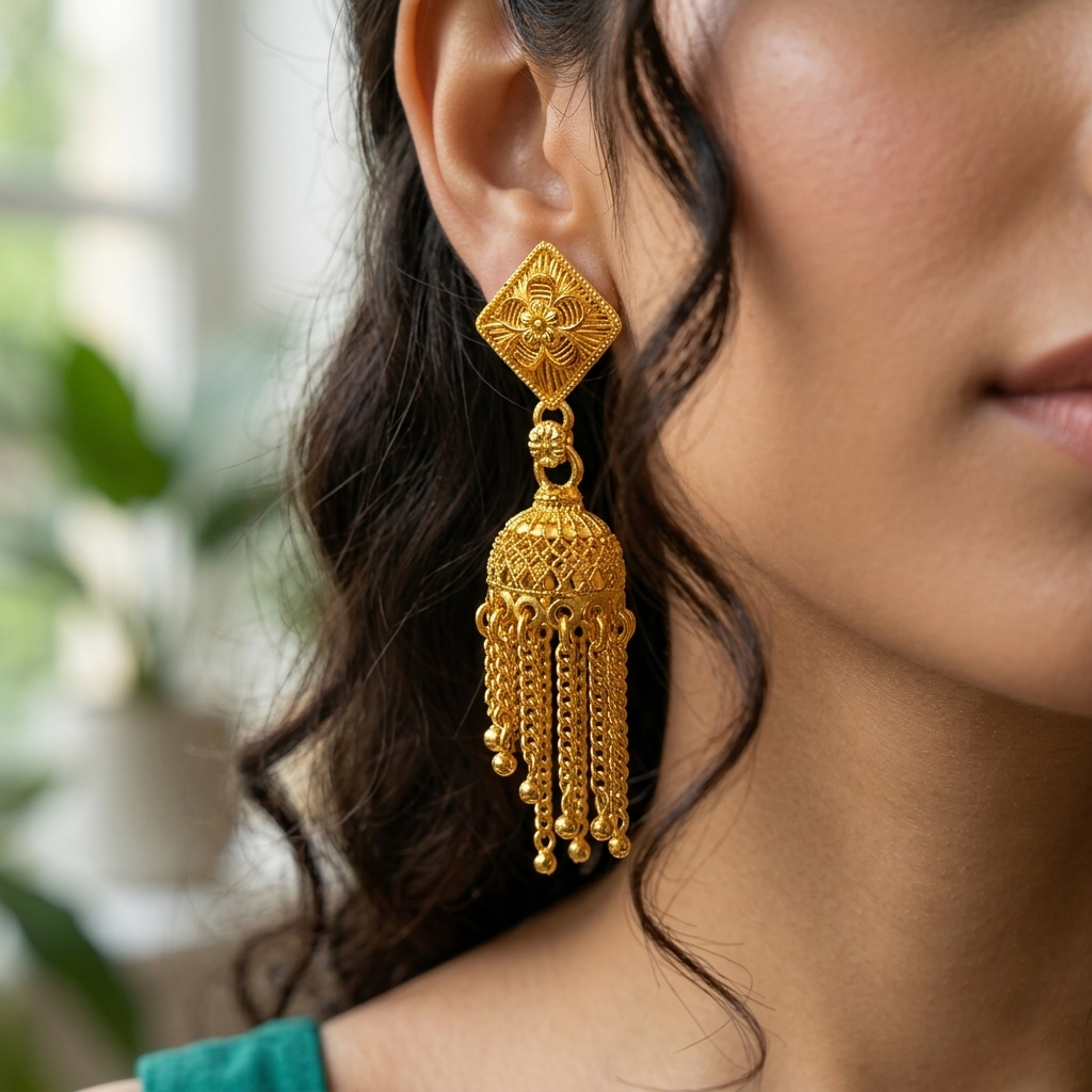 Darshana Jewels Elegant Gold Plated Floral Jhumka Drop Earrings(Pack Of  6)