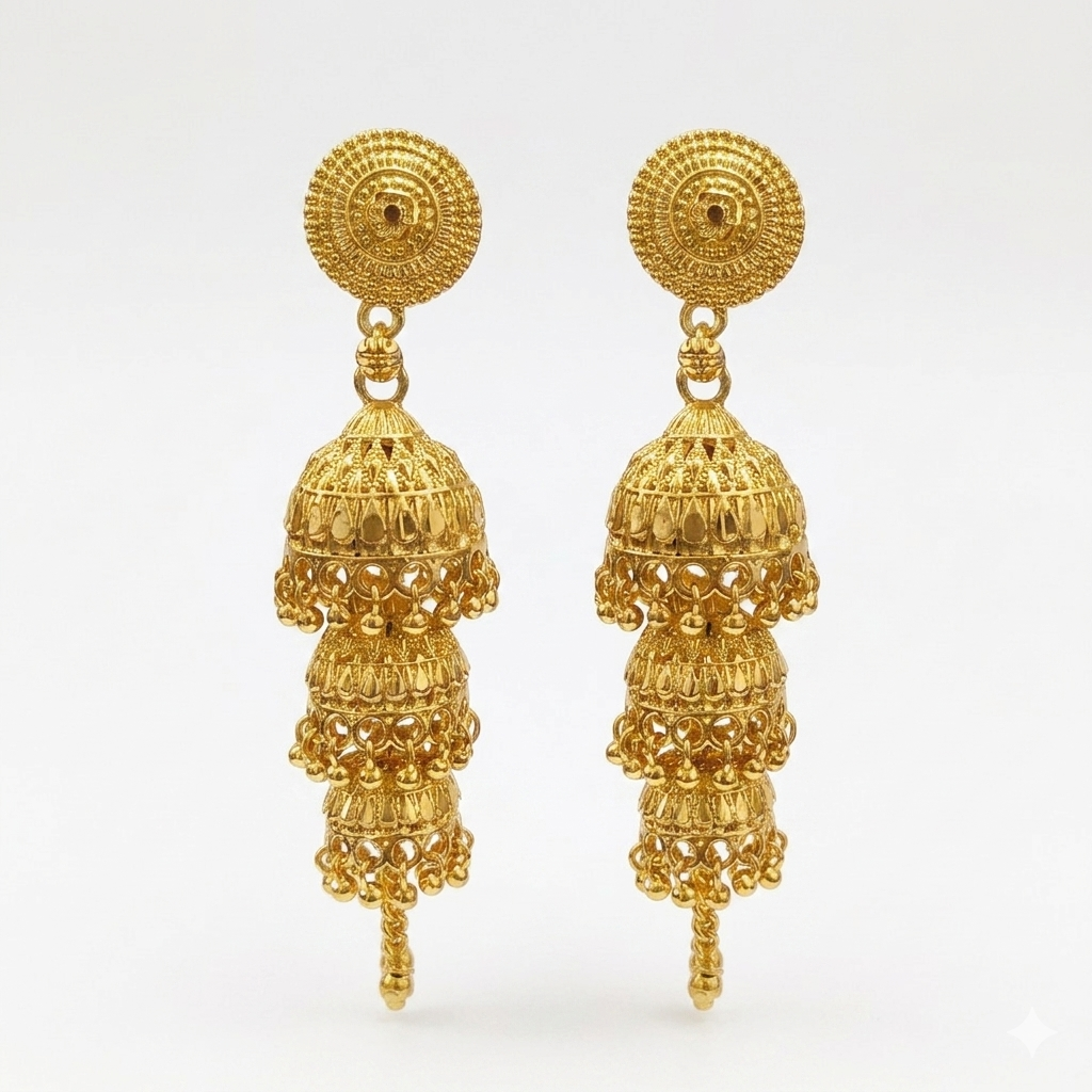 Darshana Jewels Elegant Gold Plated Floral Three Layer Jhumka Drop Earrings(Pack Of  6)