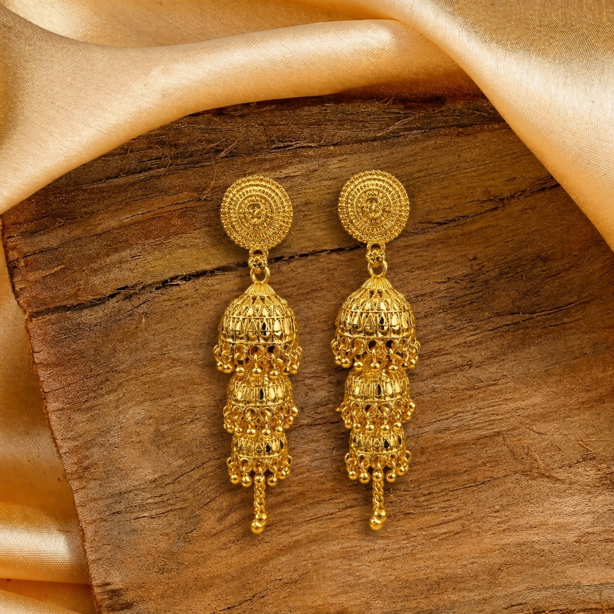 Darshana Jewels Elegant Gold Plated Floral Three Layer Jhumka Drop Earrings(Pack Of  6)