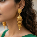 Darshana Jewels Elegant Gold Plated Floral Three Layer Jhumka Drop Earrings(Pack Of  6)