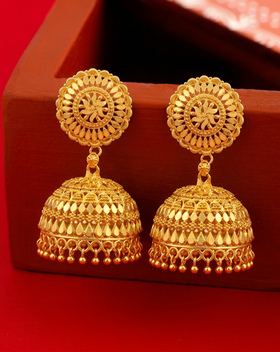 Darshana Jewels Elegant Gold Plated Floral Jhumka Drop Earrings(Pack Of  6)
