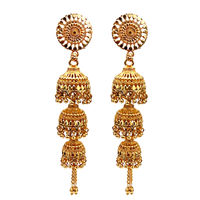 Darshana Jewels Elegant Gold Plated Floral Three Layer Jhumka Drop Earrings(Pack Of  6)