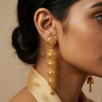 Darshana Jewels Elegant Gold Plated Floral Four Layer Jhumka Drop Earrings(Pack Of  6)