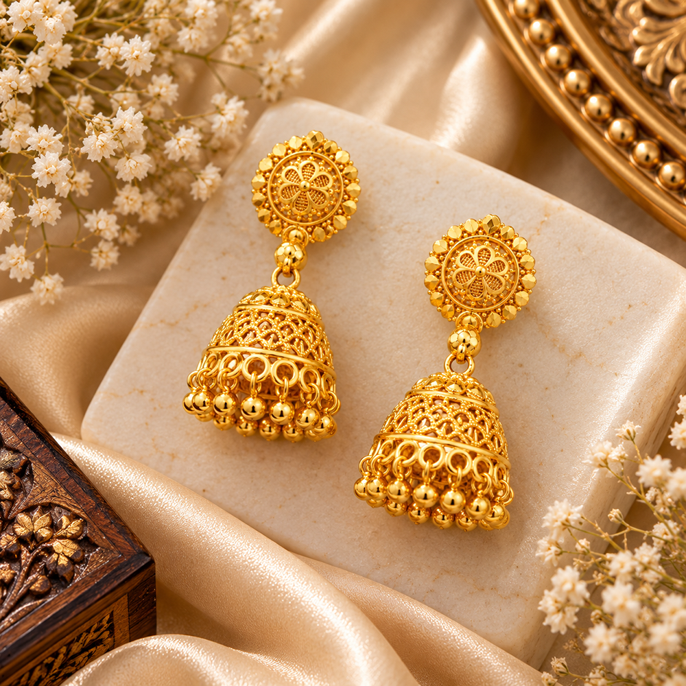 Urthn Stylish Gold Plated Jhumka Earrings | Traditional Fashion Jewellery for Festive & Party Wear