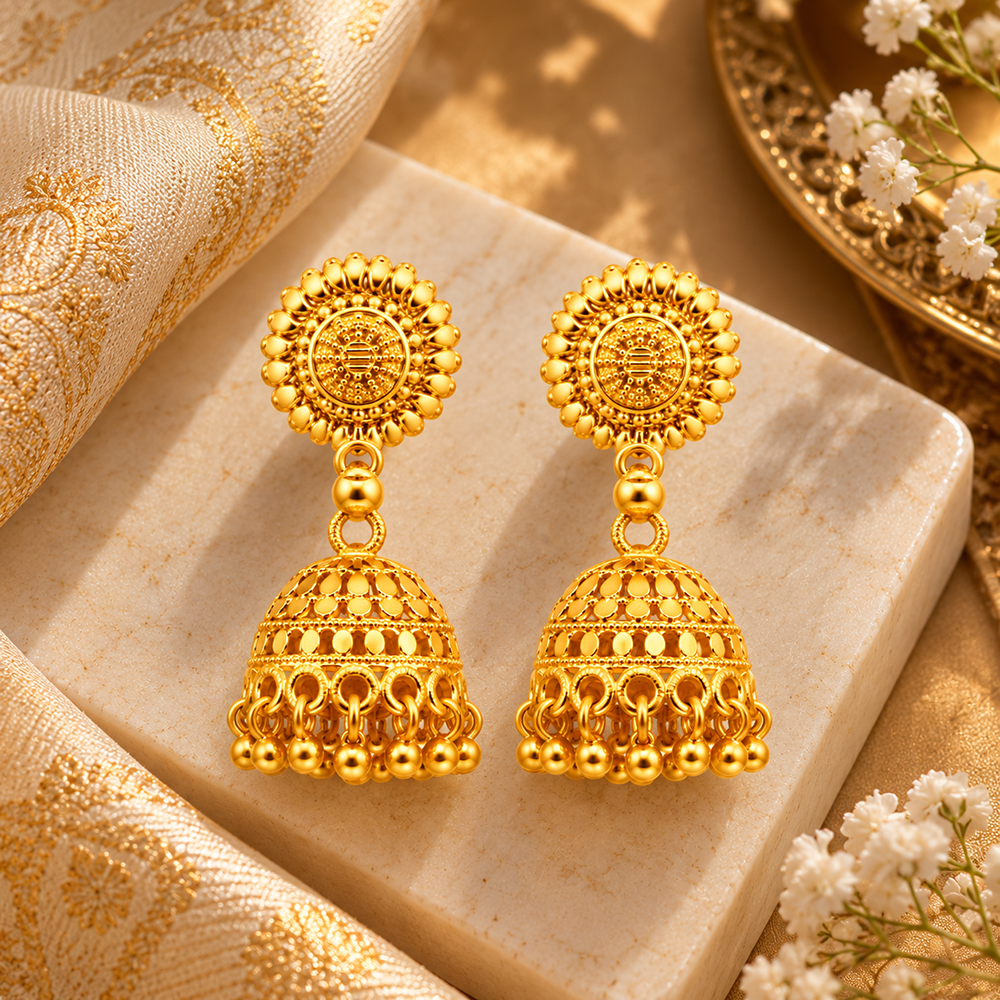 Urthn Beautiful Gold Plated Jhumka Earrings for Women | Designer Ethnic Jewellery for Festive Looks