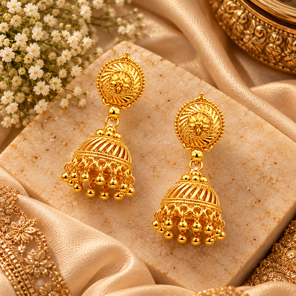 Urthn Beautiful Gold Plated Jhumka Earrings for Women | Designer Ethnic Jewellery for Festive Looks