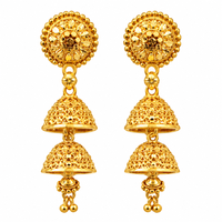 Urthn Traditional Gold Plated Double Layer Jhumki Earrings | Designer Indian Earrings for Women & Girls( Pack of 6)