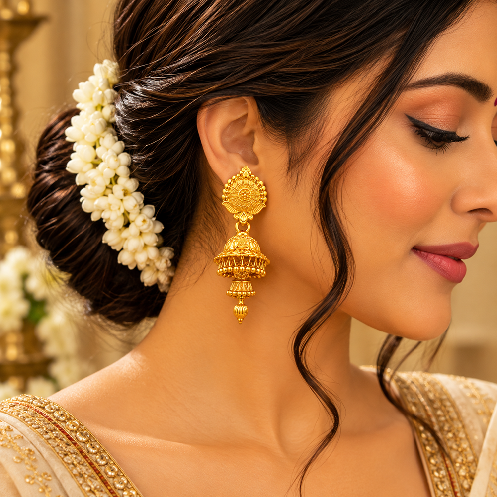 Urthn Stylish Gold Plated Jhumka Earrings | Traditional Fashion Jewellery for Festive & Party Wear( Pack of 6)