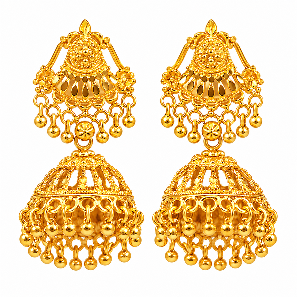 Urthn Timeless Gold Plated Jhumki Earrings | Elegant Traditional Jewellery for Weddings & Festive Occasions( Pack of 6)
