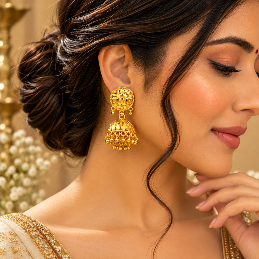 Urthn Timeless Gold Plated Jhumki Earrings | Elegant Traditional Jewellery for Weddings & Festive Occasions( Pack of 6)