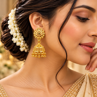 Urthn Timeless Gold Plated Jhumki Earrings | Elegant Traditional Jewellery for Weddings & Festive Occasions( Pack of 6)