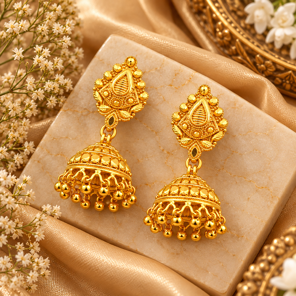 Urthn Traditional Gold Plated Jhumki Earrings with Leaf Shape Stud for Women & Girls