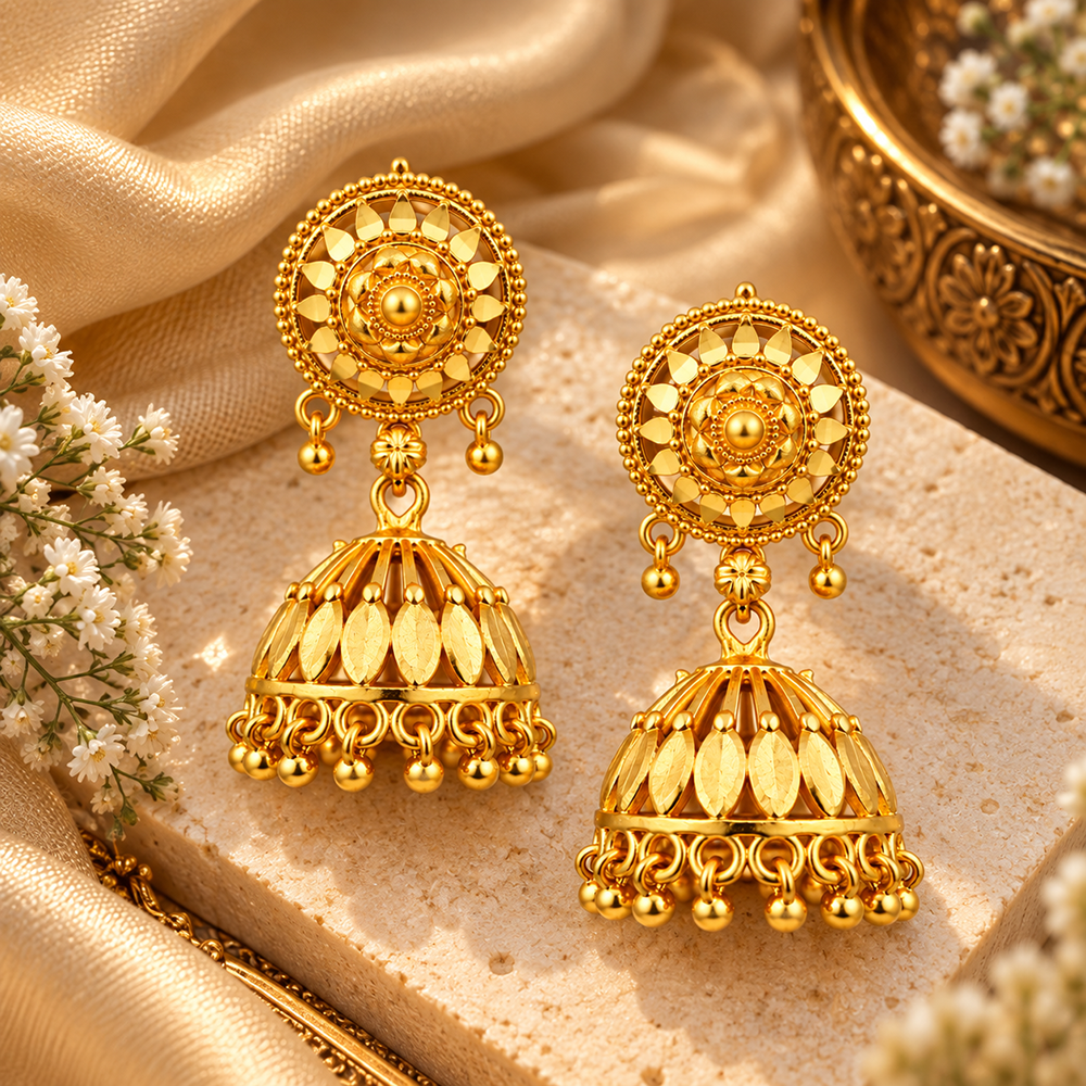 Urthn Traditional Gold Plated Jhumki Earrings | Designer Indian Earrings for Women & Girls( Pack of 6)