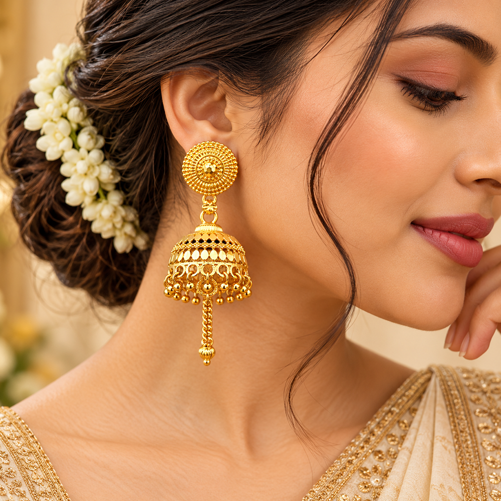 Urthn Traditional Gold Plated Jhumki Earrings | Designer Indian Earrings for Women & Girls( Pack of 6)