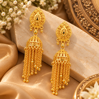 Urthn Traditional Gold Plated Jhumki Earrings with Long chain Tassels