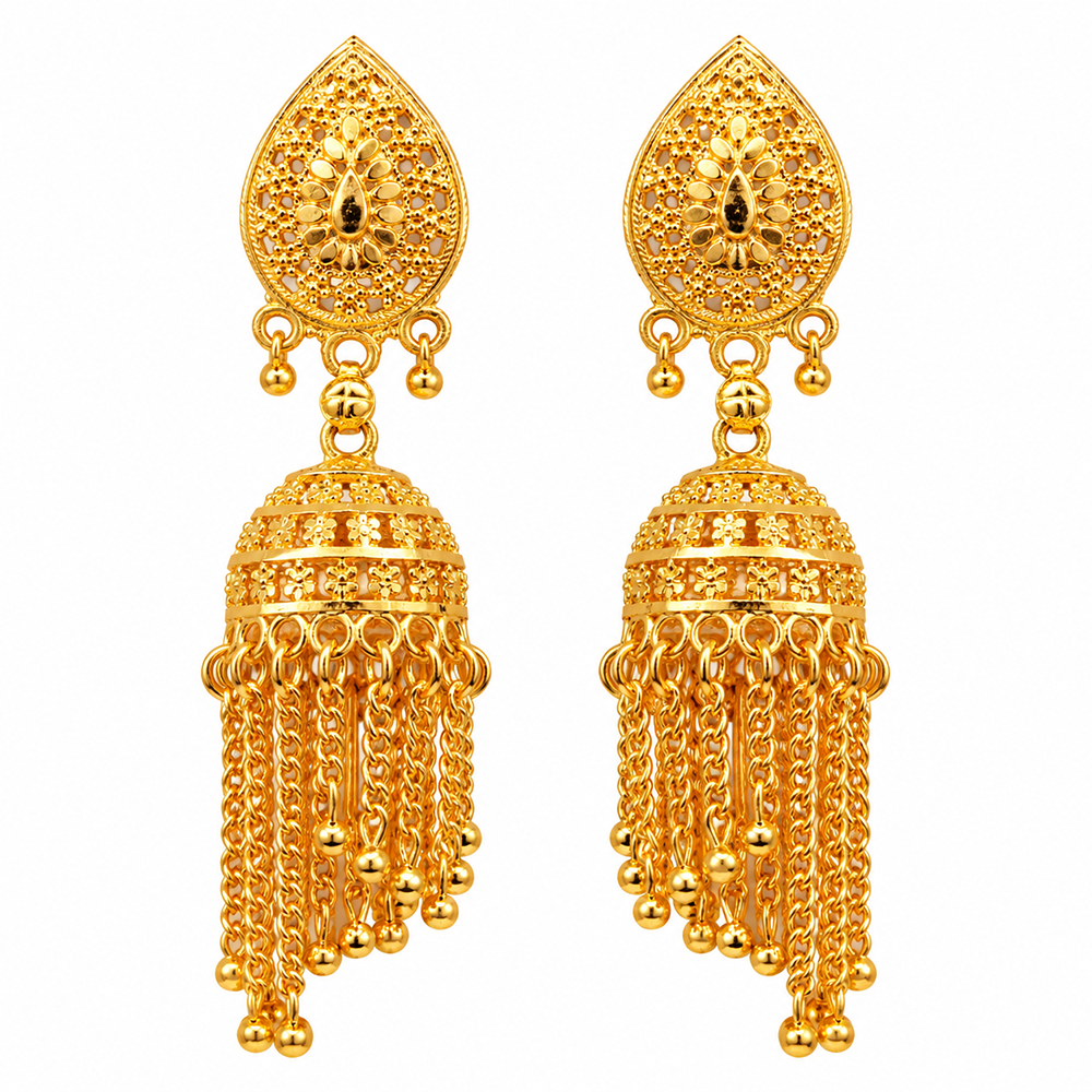 Urthn Traditional Gold Plated Jhumki Earrings with Long chain Tassels( Pack of 6)
