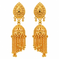Urthn Traditional Gold Plated Jhumki Earrings with Long chain Tassels( Pack of 6)