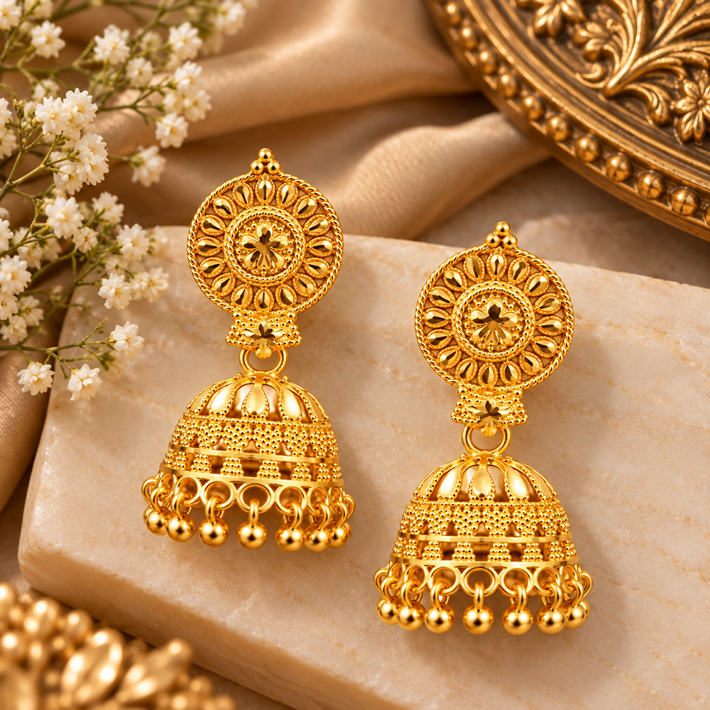 Urthn Heritage Inspired Gold Plated Jhumka Earrings | Traditional Designer Jewellery for Women