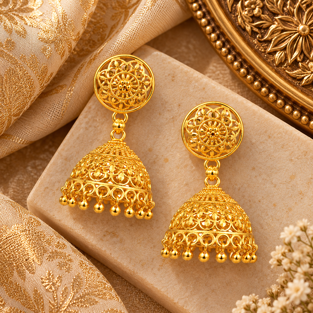 Urthn Heritage Inspired Gold Plated Jhumka Earrings | Traditional Designer Jewellery for Women