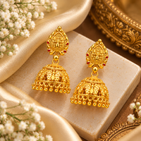 Urthn Heritage Inspired Gold Plated Jhumka Earrings With Leaf shape stud