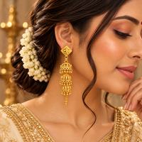 Urthn Heritage Inspired Gold Plated Multi Layered Jhumki Earrings | Traditional Designer Jewellery for Women( Pack of 6)